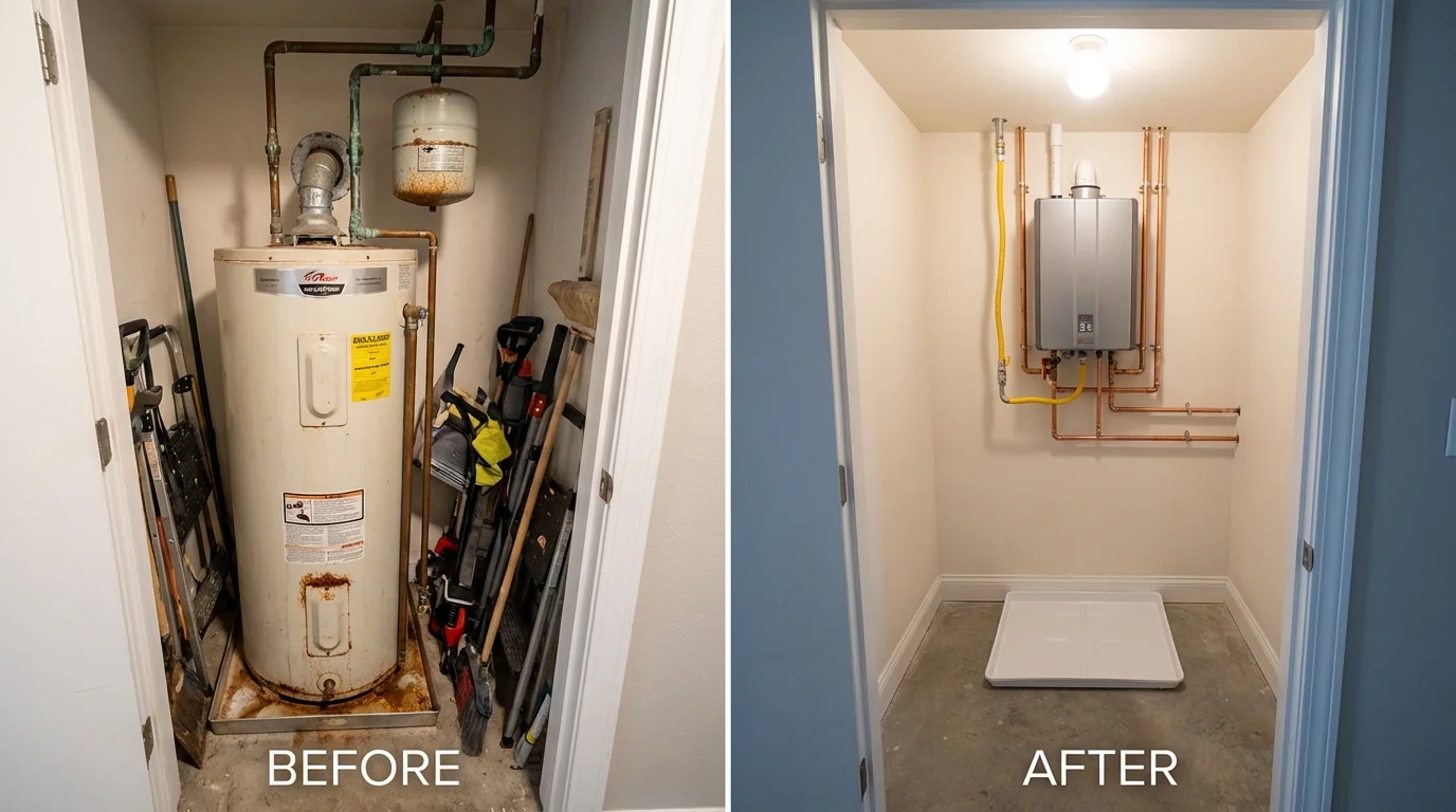 Tank water heater versus wall-mounted tankless unit comparison for Oceanside, NY homeowners