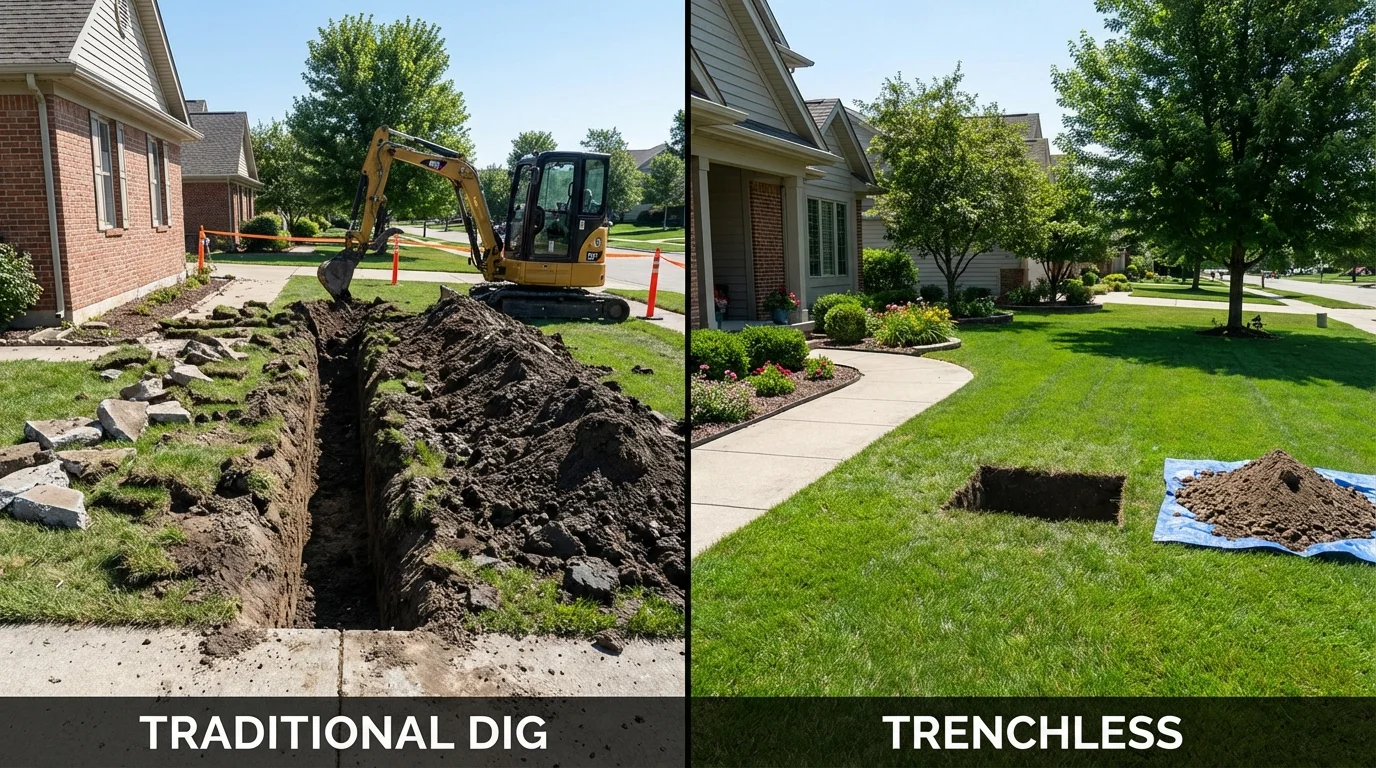 Trenchless sewer repair with minimal yard damage versus traditional excavation in Oceanside, NY